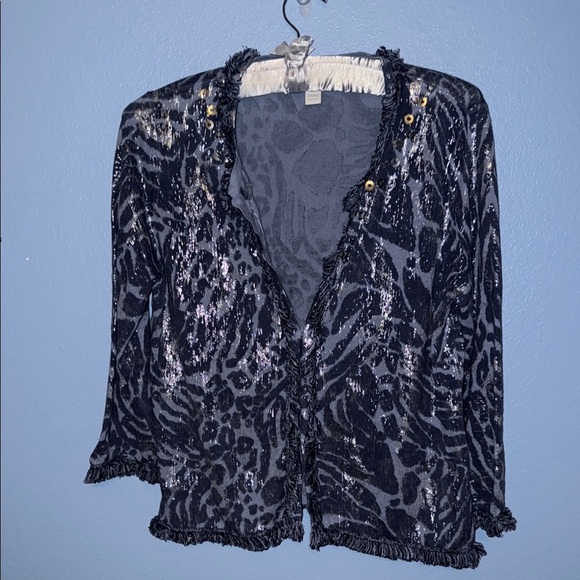 Chico's Black and Silver Animal Print Cardigan - size 2. B7 - Picture 1 of 6